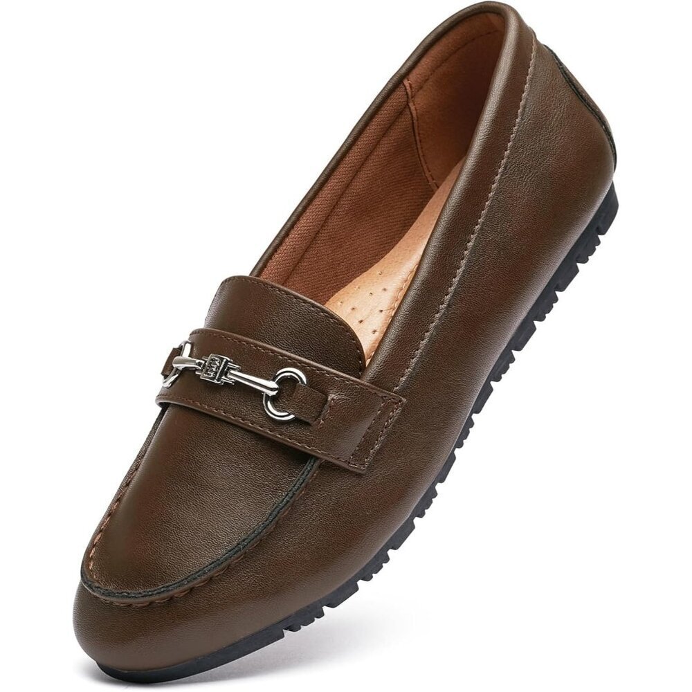 Women's Coffee.pu Faux Leather Arch Support Casual Slip on Comfort Penny Loafers